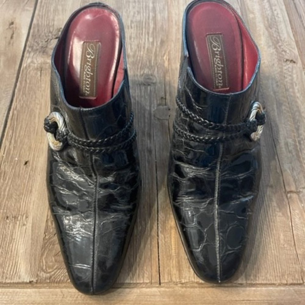 Vintage BRIGHTON MULE Black Patent Mule / Booties